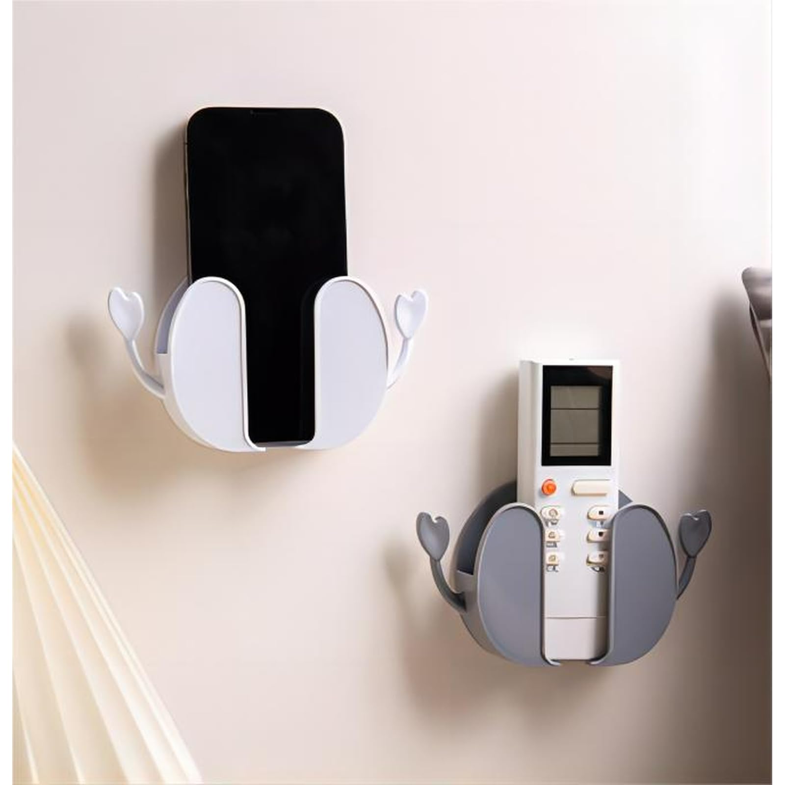 4-piece Wall Mount Phone Holder, Adaptive Remote Holders, wall mounted storage boxes, can be used for mobile phones, remote controls, keys, crab wall shaped storage boxes (Green,Orange,Grey,White)