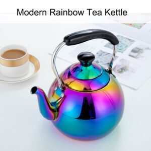 Whistling Tea Kettle for Stovetop Induction Stainless Steel Tea pot Whistle Kettles Gas Stove Top Fast Boiling Water Modern Rainbow Iridescent Color Mirror Finish 2 Quart