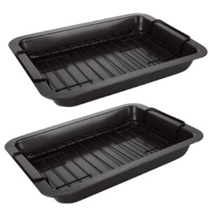 yayods 2 pack roasting pan with rack 11x15 nonstick turkey roasting pan for oven, roasting pan for turkey, chicken, veggies