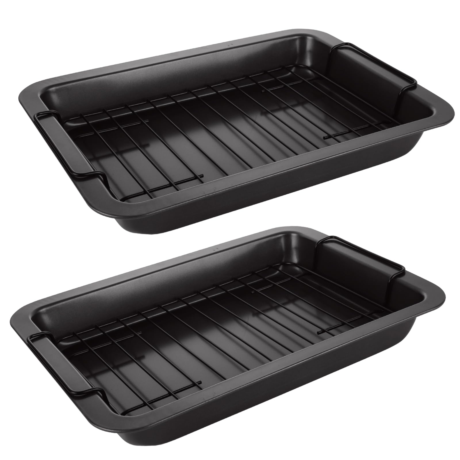 YAYODS 2 Pack Roasting Pan with Rack 11x15 Nonstick Turkey Roasting Pan for Oven, Roasting Pan for Turkey, Chicken, Veggies