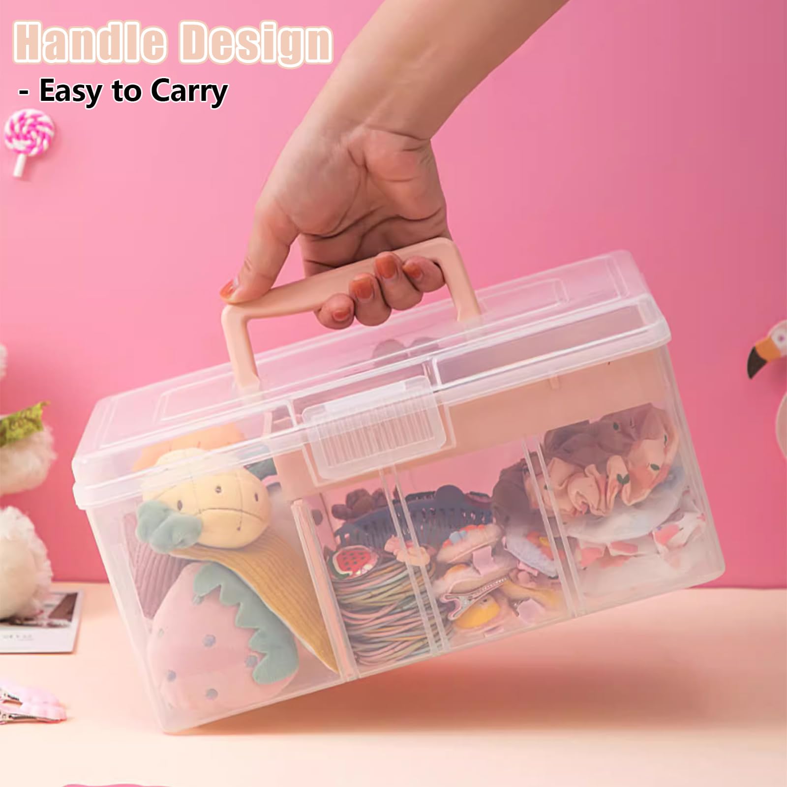 CYEAH 2 Pcs 2 Layer Clear Plastic Dividing Storage Box with Removable Tray, Multipurpose Storage Box with Handle, Craft Organizers and Storage Clear Storage Container for Art Craft Sewing Supplies