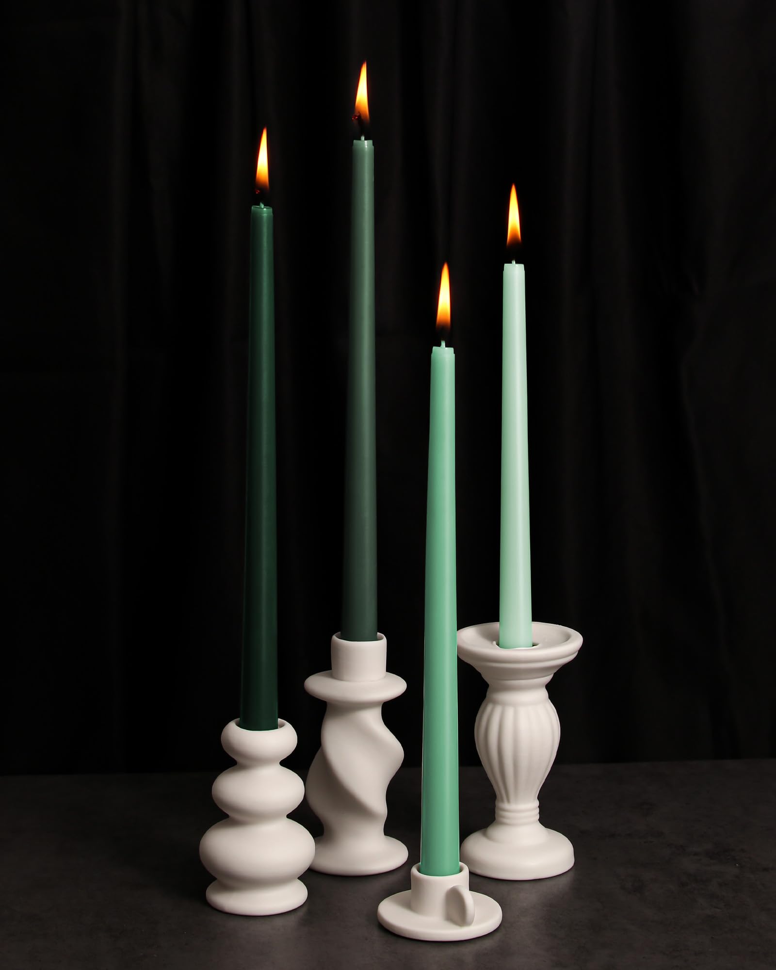 Viyffo Taper Candles 12 Inch Green Set of 4 Unscented, Dripless, Smokeless Long Tall Tapered Candlesticks Wedding Home Decor Dinner Natural Color Series