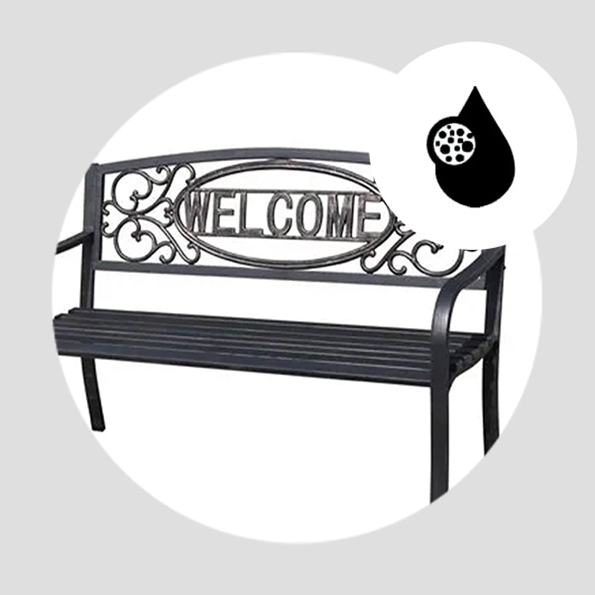 Four Seasons Courtyard Welcome Outdoor Park Bench Powder Coated Steel Frame Furniture Seat for Backyard Garden, Front Porch, or Walking Path, Black