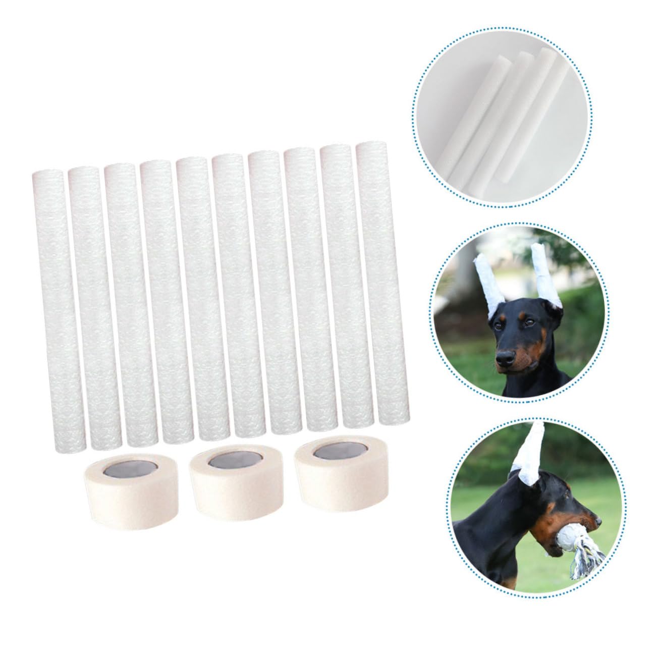 DRESSOOS 10Pcs Dog Ear Support Rods for Puppies Adjustable Ear Standing Accessories with Tapes for Dog Ear Care and Support