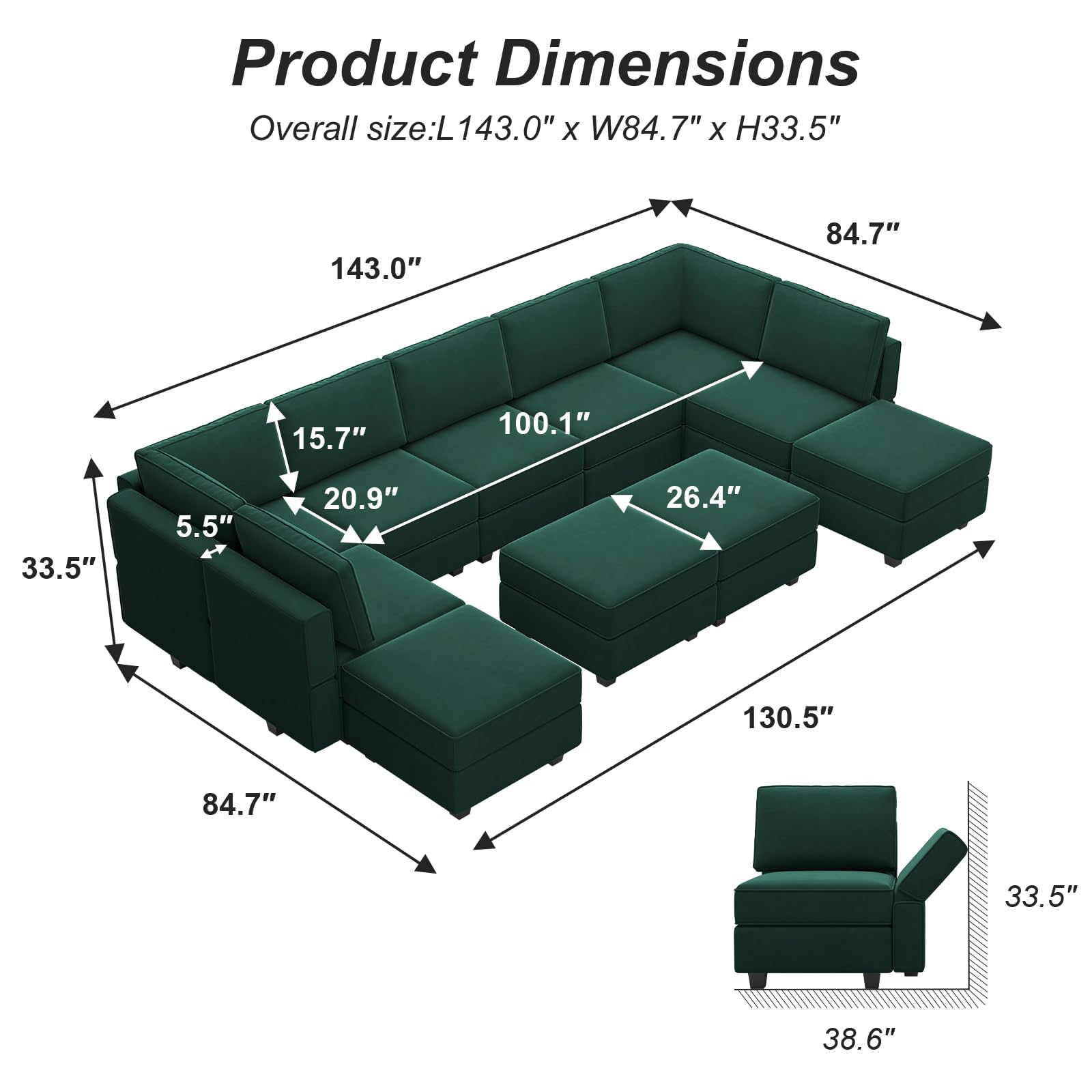 Belffin Oversized Modular Sectional Sofa Velvet U Shaped Couch with Storage Ottomans Modular Sectional Couch with Reversible Chaise Convertible Sectional Sleeper Sofa Velvet Green