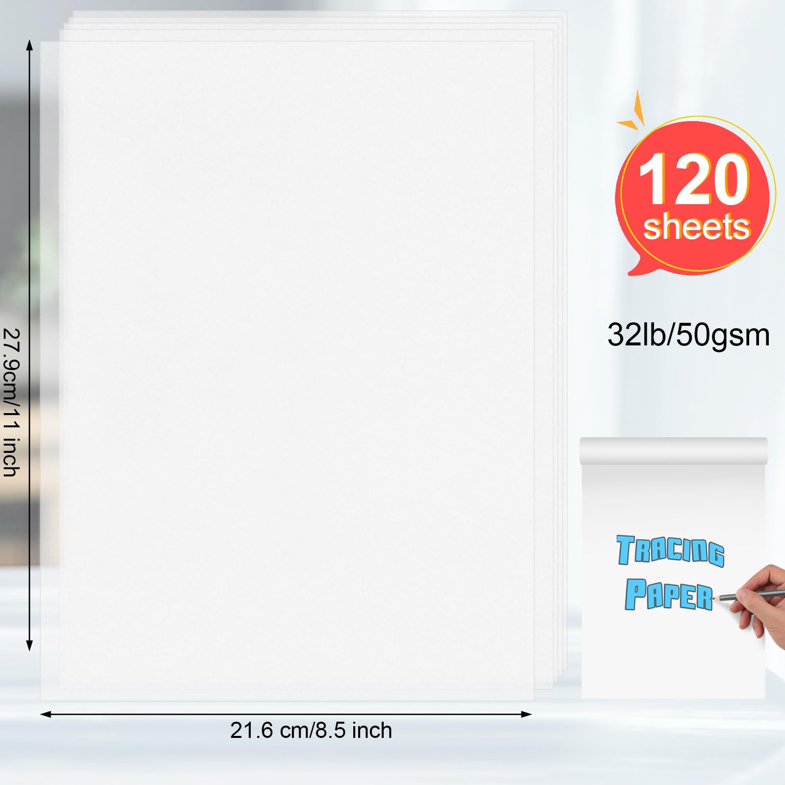 120 Sheets Tracing Paper for Drawing, 8.5”x 11” Trace Paper, Translucent Vellum Paper Tracing Paper Pad, Tracing Pad for Sketching, Preliminary Drawing, Overlaying Images Tracing