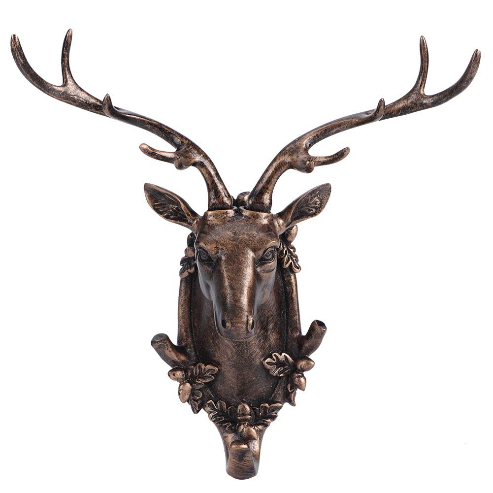 LiebeWH Animal Head Shape Hook Hanging Hook Hook Bathroom Wall Towel Hanging Hook Coat Hat Keys Hanger Mural Decoration (Deer Head (Antique Gold))