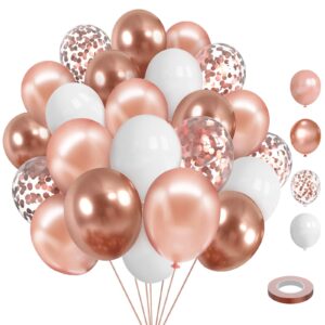 nobledecor 75 pcs 12 inch rose gold balloons,rose gold and white balloons,rose gold metallic latex confetti balloons for birthday wedding engagement bridal shower bachelorette party decorations