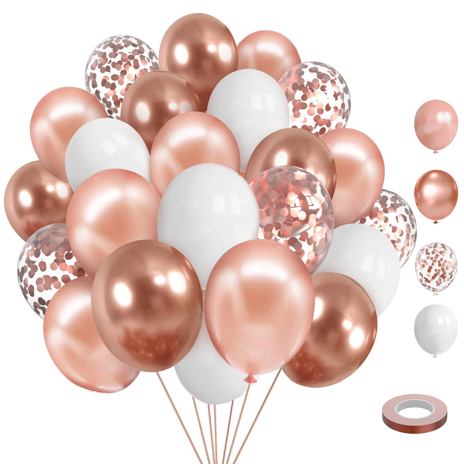 Nobledecor 75 Pcs 12 Inch Rose Gold Balloons,Rose Gold and White Balloons,Rose Gold Metallic Latex Confetti Balloons for Birthday Wedding Engagement Bridal Shower Bachelorette Party Decorations