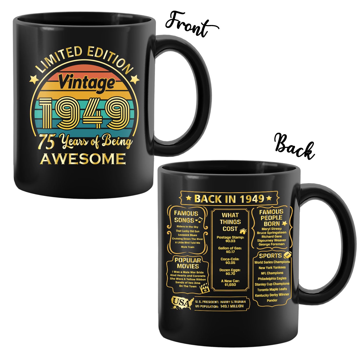 QUPT 75th Birthday Gifts for Women Men, 75th Birthday Gifts for Him, 75 Years Old Gifts, 1949 Birthday Gifts for Women Men, 1949 Birthday Gifts for Her Him, 75th Birthday Presents Coffee Mug