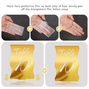 Gold Table Numbers 1-10 with Stands Holders 4.5"x6.7" Wave Elegant Wedding Acrylic Table Numbers Large Modern Mirror Table Number Signs for Party(Gold White Fonts,pack of 10)