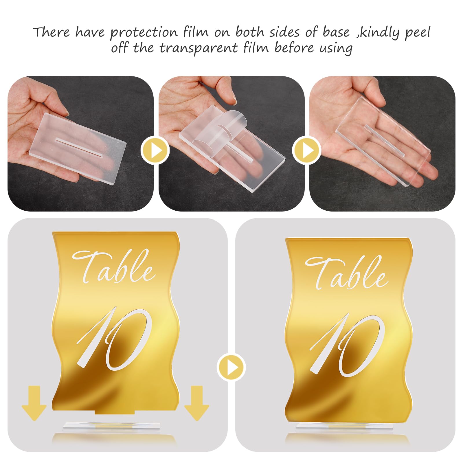 Gold Table Numbers 1-10 with Stands Holders 4.5"x6.7" Wave Elegant Wedding Acrylic Table Numbers Large Modern Mirror Table Number Signs for Party(Gold White Fonts,pack of 10)