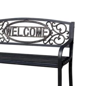 Four Seasons Courtyard Welcome Outdoor Park Bench Powder Coated Steel Frame Furniture Seat for Backyard Garden, Front Porch, or Walking Path, Black