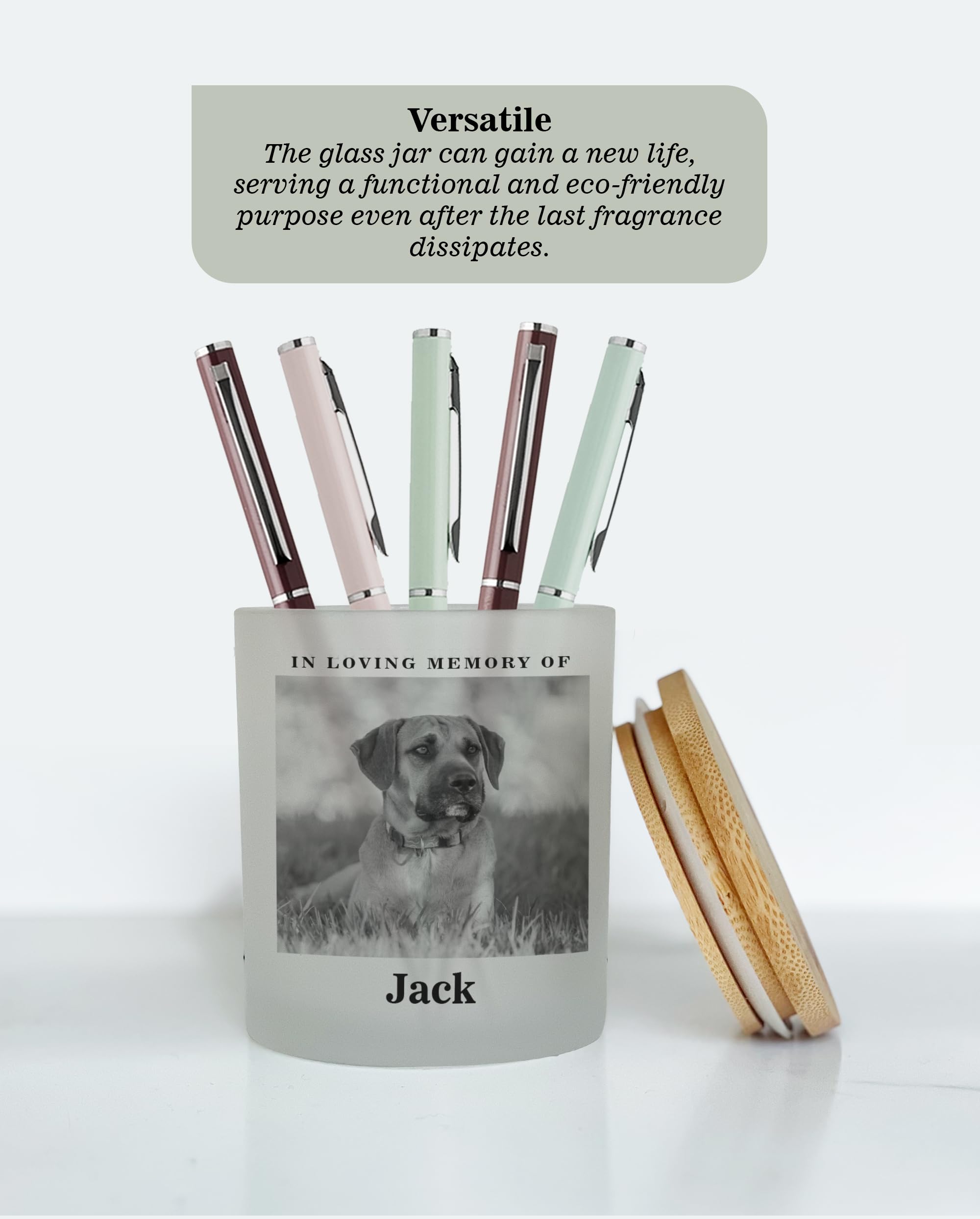 Custom Photo Candle | Printed on Glass | Memorial for Parent, Mother, Dad, Dog, Cat, Pet memorial | Condolence Remembrance, Light Remains | Engraved Lid | Scented, Soy Wax, USA Made | Keep&Present