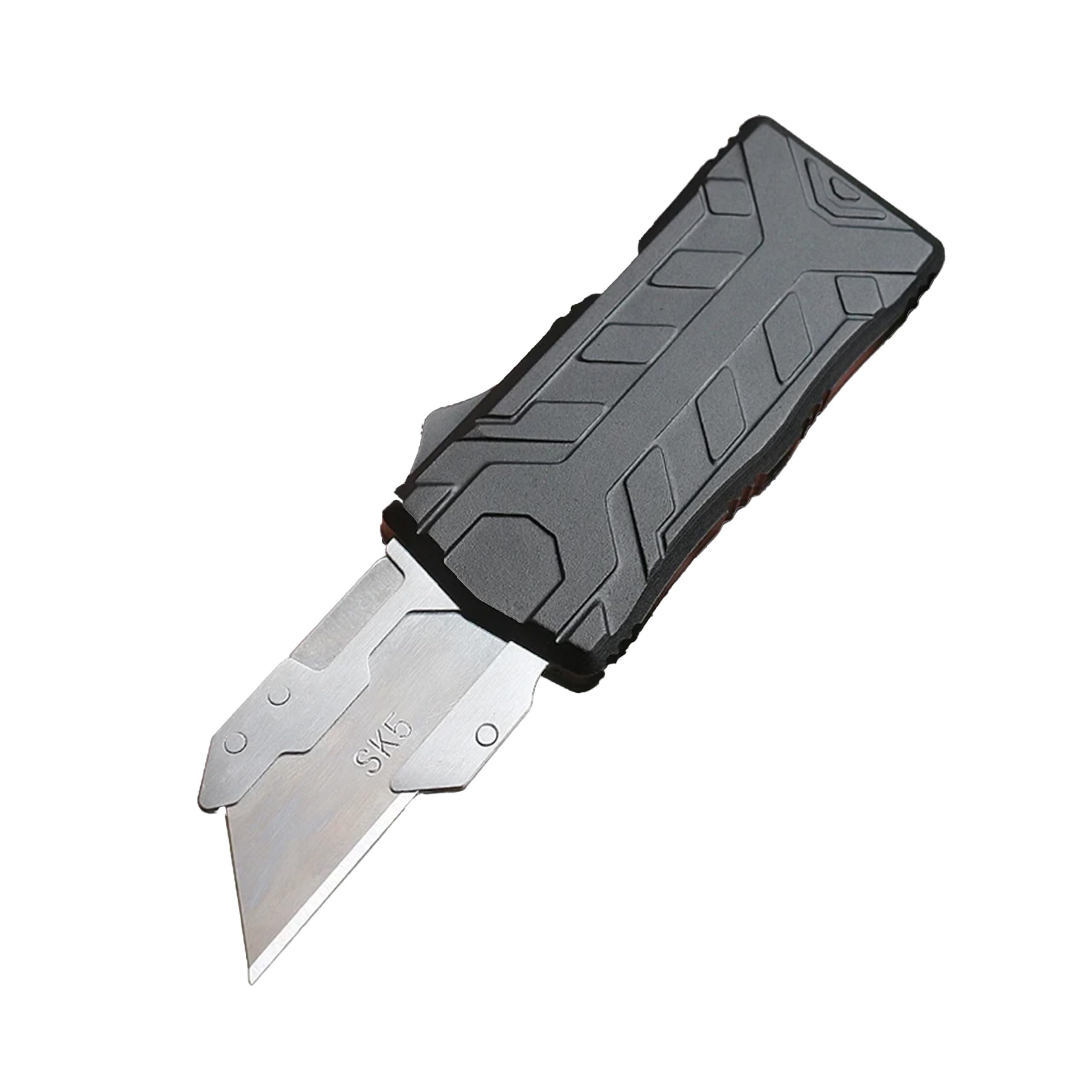 OTF Box Cutter Automatic Utility Knife Dual Action Out the Front (Handle Only) (Contoured Black)