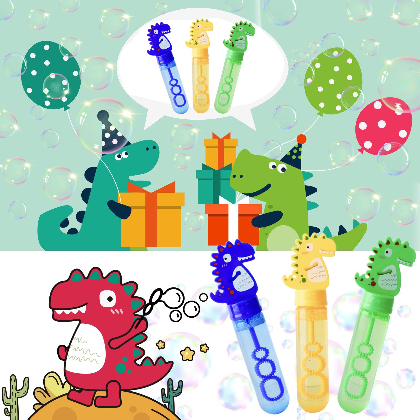 Cartoon Bubble Toys for Kids,Small Bubble Wands Bulk,9 Pack Mini Bubble Sticks with Bubble Solution for Holiday Birthday Party Favors,Classroom Prizes,Outdoor Activity (Dinosaur Designs)