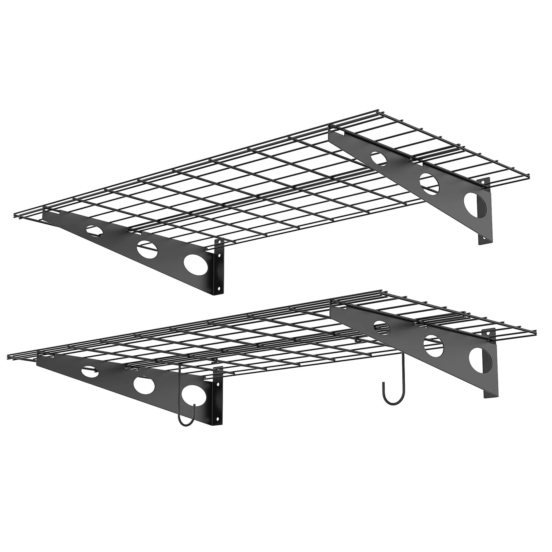 WALMANN 2 Pack Garage Wall Shelves, 2 x 4 ft/24 * 48 inch Wall Mounted Storage Shelves for Garage Heavy Duty Wall Shelving, Holds Up to 220 Lbs(Black)