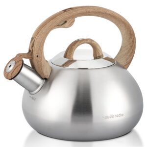 tea kettle stovetop,2.0qt loud whistling kettle for boiling water coffee or milk, food grade stainless steel tea kettle with wood pattern handle and anti-rust,suitable for all heat sources