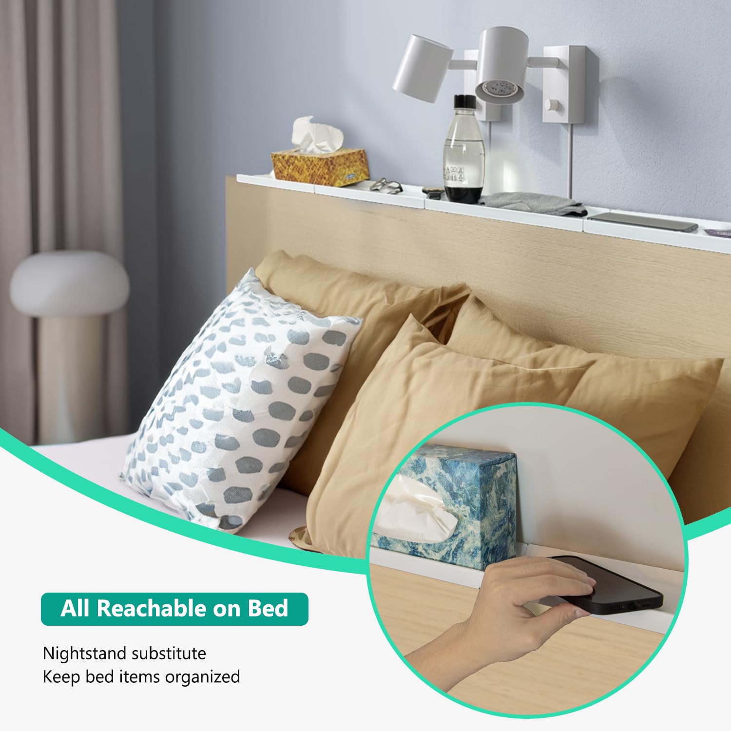 Floating Bed Headboard Shelf, Modern Simple Design, Bedside Storage Organizer for Bedroom, Dorm Room. Perfect Substitute for Night Stand.