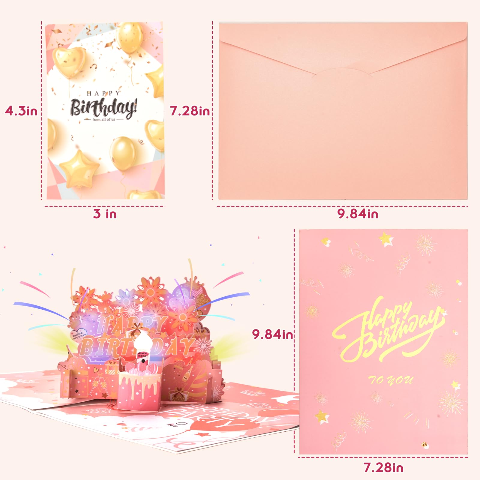 Birthday Cards for Women Upgraded Version With 30-Second Recording Function,Pop-up can blow LED candles and Happy Birthday song,The Birthday Christmas Gifts for Sisters,Mothers,Wives and Grandmothers