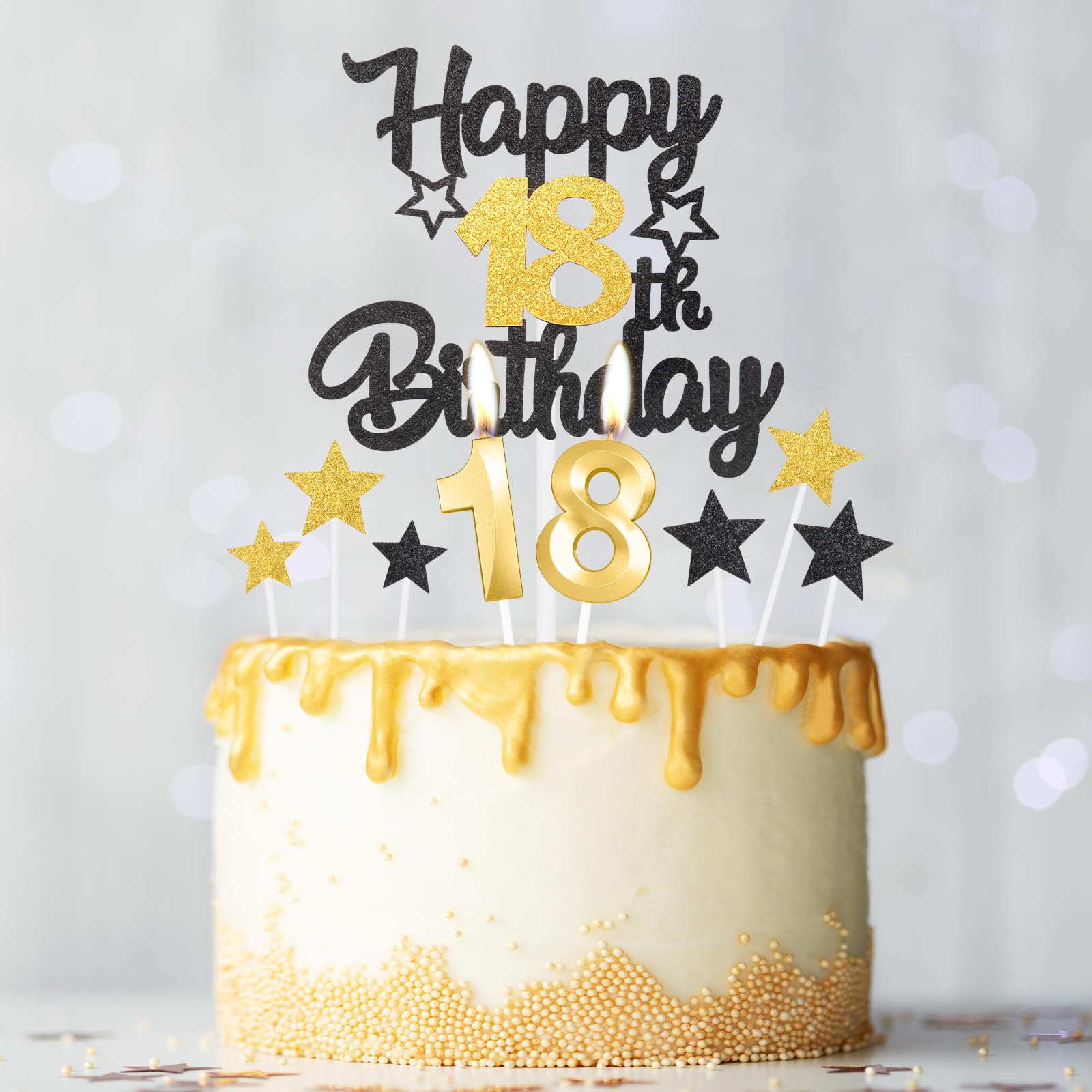 iNINGER Boys Girls 21th Happy Birthday Candles Cake Toppers,Number 21 Candle for Cake,Black Gold Candles for Women Men Birthday Decorations,Star Cake Toppers for Birthday Party Wedding Anniversary