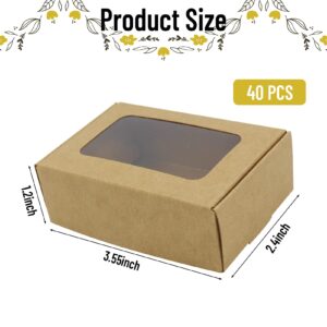 RYKOMO 40 PCS Soap Boxes for Homemade Soap Boxes Packaging 3.55x2.4x1.2 Inch Small Soap Paper Box Mini Kraft Treat Boxes with Window for Homemade Soap Packaging Boxes Supplies