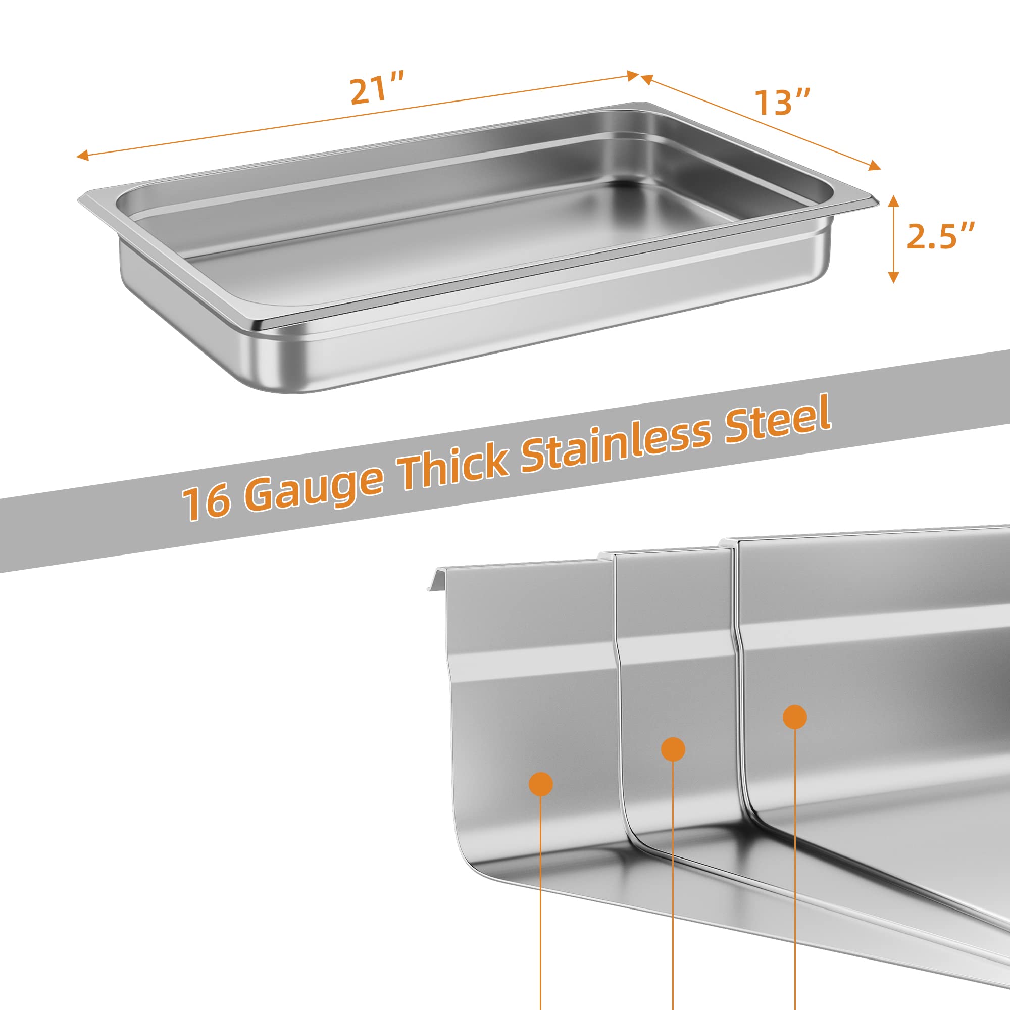 Garvee 6 Pack Full Size Hotel Pan Steam Table Pan, [NSF Certified] Catering Food Pan Commercial Stainless Steel 2.5 Inch Deep Anti-Jamming