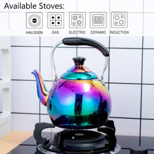 Whistling Tea Kettle for Stovetop Induction Stainless Steel Tea pot Whistle Kettles Gas Stove Top Fast Boiling Water Modern Rainbow Iridescent Color Mirror Finish 2 Quart