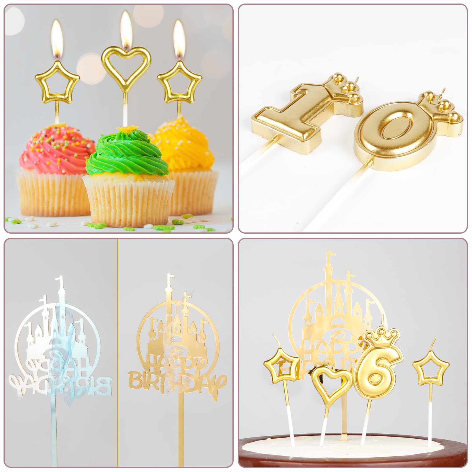 iNINGER Girls Happy 1st Birthday Candles Cake Toppers,Gold Castle Cake Topper,Crown Number 1 Candle for Cake,Candles Cake Cupcake Topper for Baby Birthday Party Decorations 1st Wedding Anniversary