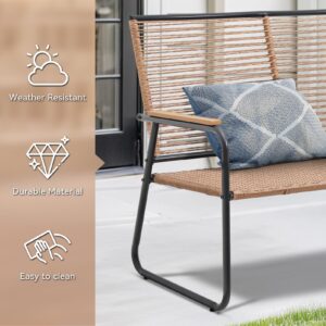 C-Hopetree Metal Outdoor Loveseat Bench for Outside Patio Porch, Natural All Weather Twisted Wicker Twinseat Chair