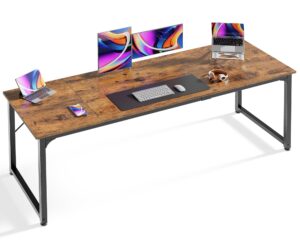 huuger computer desk, 70 inch office desk, gaming desk with storage, writing desk work desk for home office, study, long simple desk, large legroom, metal frame, rustic brown