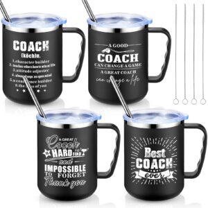 sumind 4 pcs coach gifts coffee mug with lid and handle 17 oz stainless steel mug double wall vacuum travel mug coaches appreciation gift for soccer volleyball basketball football (classic style)