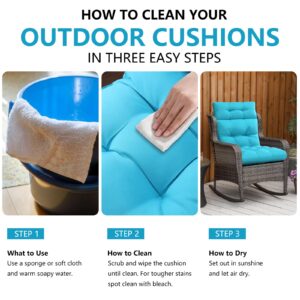 PATIOASIS Rocking Chair Cushion,Outdoor Seat Cushions for Patio Furniture Non-Slip Overstuffed Patio Chair Cushion Water-Resistant UV-Proof Lake Blue Home Decor Chair