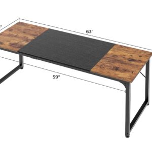 Huuger Computer Desk, 63 Inch Office Desk, Gaming Desk with Storage, Writing Desk Work Desk for Home Office, Study, Modern Simple Desk, Large Legroom, Metal Frame, Rustic Brown and Black