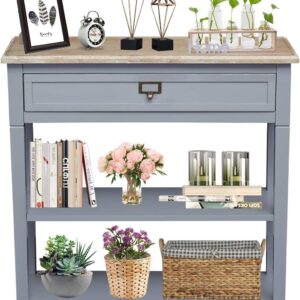 Kinfant Console Entryway Table with Storage - Gray Console Table with Drawer and Storage Shelf, Wood Sofa Table for Living Room Bedroom Hallway