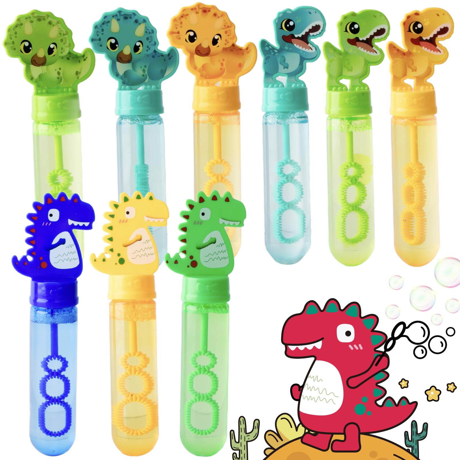 Cartoon Bubble Toys for Kids,Small Bubble Wands Bulk,9 Pack Mini Bubble Sticks with Bubble Solution for Holiday Birthday Party Favors,Classroom Prizes,Outdoor Activity (Dinosaur Designs)