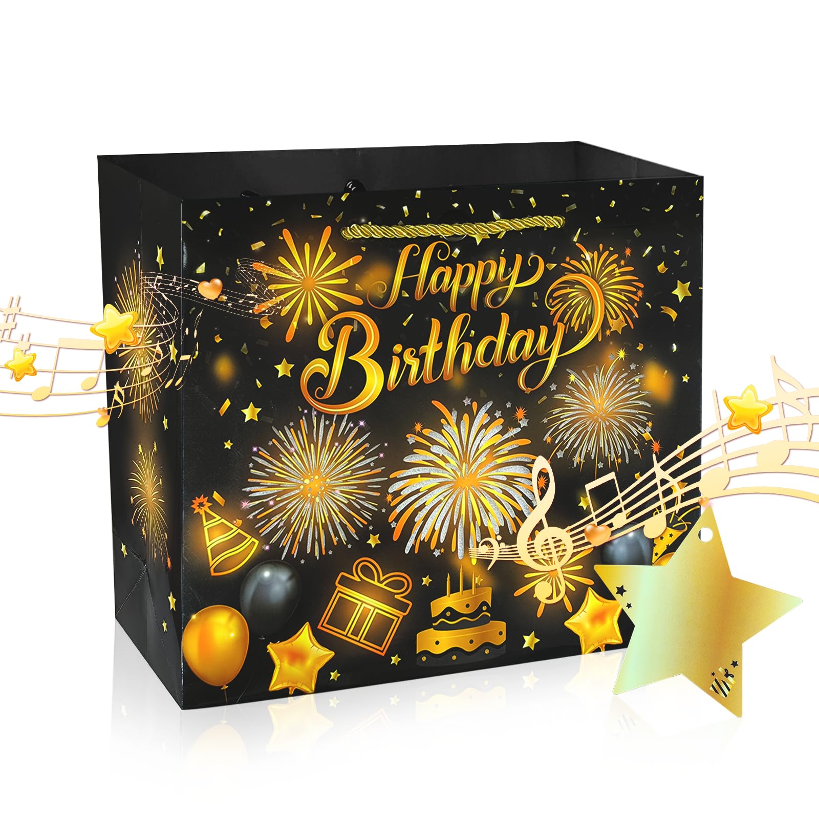 DTESL Lights Fireworks and Cheering Musical Gift Bag - Designed for Birthday,Birthday gift bags are given to wives husbands men and women-10" x 8.8" x 4"