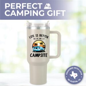 KEDRIAN Camping Tumbler 40oz, Cool Camping Birthday Gifts for RV Campers, Happy Camper Tumbler, Camping Tumbler with Lid, Camping Gifts Ideas, Happy Camping Gifts for Campers