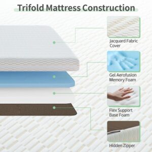 MUUEGM Folding Mattress, 6 Inch Tri-fold Memory Foam Mattress, Fordable Mattress with Removable Cover, Trifold Mattress Topper for Camping&Indoors,CertiPUR-US Certified,Full Size