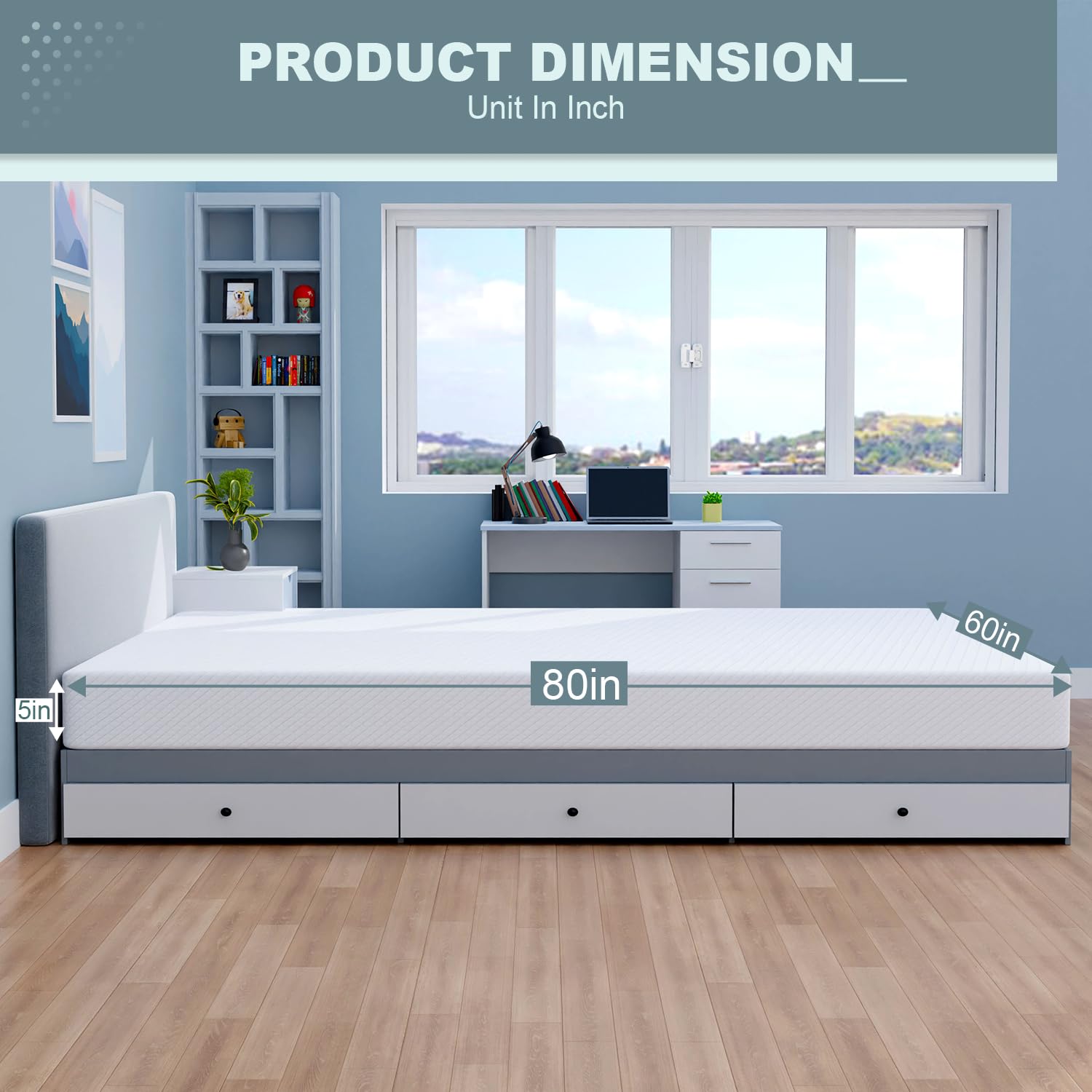 Dopinmin Queen Mattress,5 Inch Memory Foam Mattress Medium Firm Memory Foam for Pressure Relief & Fresh Cool Sleep,Removable Washable Mattress Cover,Memory Foam Mattress,White