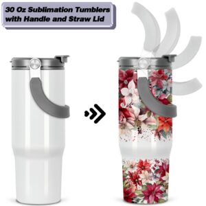 Tswofia 30 Oz Sublimation Tumblers, Sublimation Tumbler Blank with Portable Handle, Stainless Steel Sublimation Cup with Straw Leakproof Flip, Individually Boxed (8 Pack)