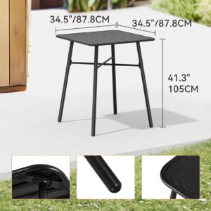 C-Hopetree 41" Counter Height Bar Table, Square Metal Pub Bistro Cocktail Table for Indoor Outdoor Use, Black