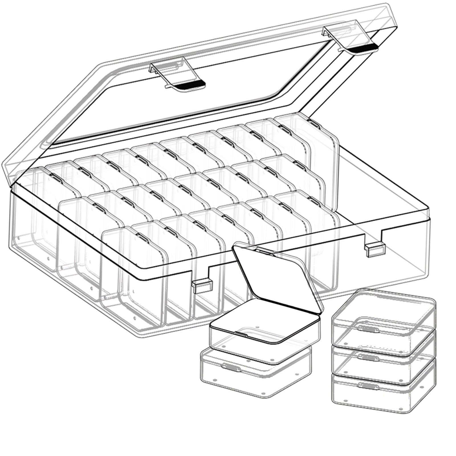 THYSSEN Bead Organizers,30Pcs Plastic Mini Clear Storage Cases with 1pcs Hinged Lid Rectangle Case,Bead Containers Transparent Boxes,for Jewelry Beading Crafts Screws Small Parts of Storage