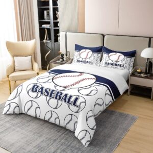 Baseball 100% Nature Cotton Duvet Cover,Hand Drawn Baseball Pattern Print Ball Game Bedding Set for Room Decor,Sport Theme Kids Adults Baseball All Season Bedding with Zipper Closure Full Size