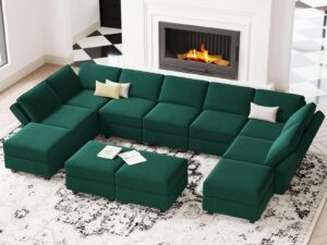 belffin oversized modular sectional sofa velvet u shaped couch with storage ottomans modular sectional couch with reversible chaise convertible sectional sleeper sofa velvet green