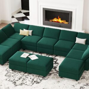 Belffin Oversized Modular Sectional Sofa Velvet U Shaped Couch with Storage Ottomans Modular Sectional Couch with Reversible Chaise Convertible Sectional Sleeper Sofa Velvet Green