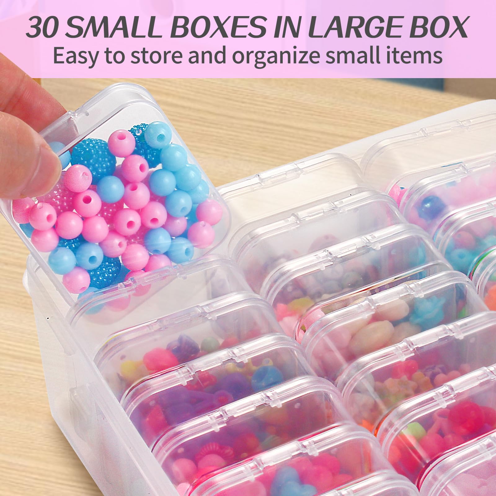 THYSSEN Bead Organizers,30Pcs Plastic Mini Clear Storage Cases with 1pcs Hinged Lid Rectangle Case,Bead Containers Transparent Boxes,for Jewelry Beading Crafts Screws Small Parts of Storage