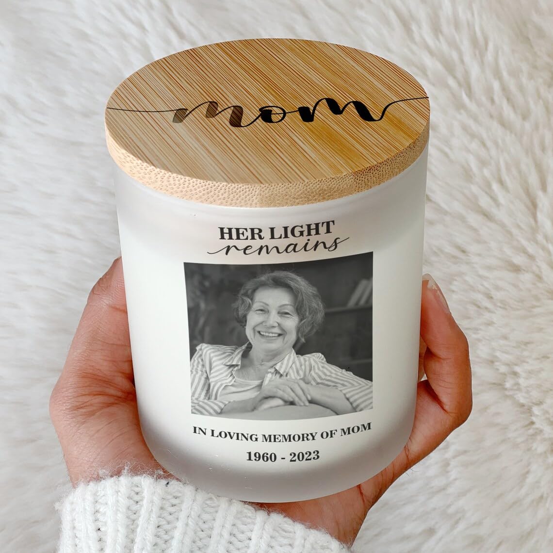 Custom Photo Candle | Printed on Glass | Memorial for Parent, Mother, Dad, Dog, Cat, Pet memorial | Condolence Remembrance, Light Remains | Engraved Lid | Scented, Soy Wax, USA Made | Keep&Present