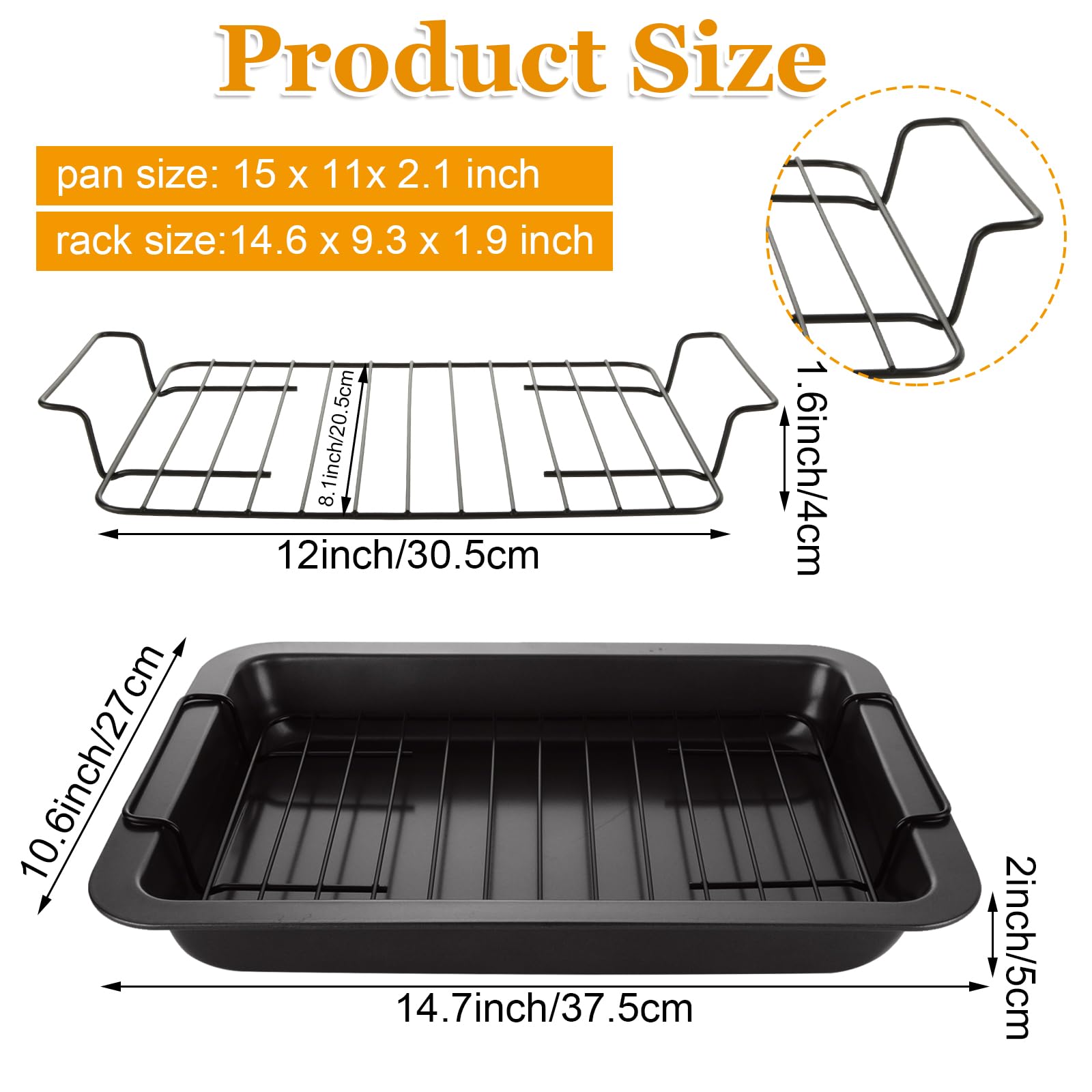 YAYODS 2 Pack Roasting Pan with Rack 11x15 Nonstick Turkey Roasting Pan for Oven, Roasting Pan for Turkey, Chicken, Veggies