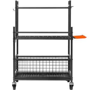 VEVOR Garden Tool Organizer, 16 Slots with Hooks, Yard Tool Tower Rack with Wheels for Garage Organization and Storage, Hold Long-Handled Tool/Rake/Broom, Metal Tool Stand Holder for Shed, Outdoor